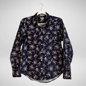 L.L. Bean Floral Wrinkle Free Cotton Button Up Top Size XS